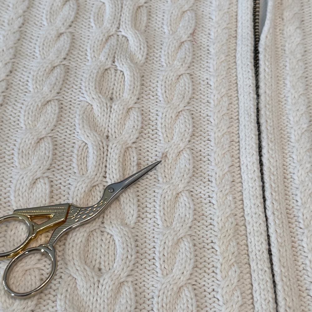 LL Bean Womens Cream White Cotton Cable Knit Full Zip Cardigan Sweater M 298836 - Picture 4 of 11